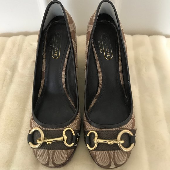 Coach, brown, size 8, slip-on wedge, LIKE NEW - Picture 1 of 4